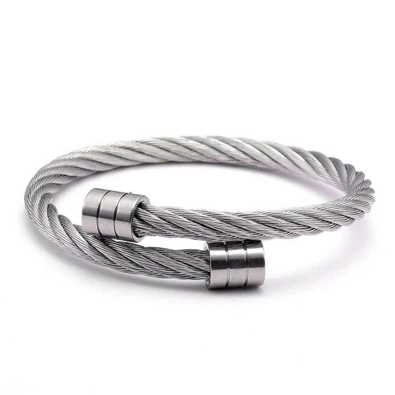 Mats Metal Rope Minimal Cuff Bracelet GR Silver 