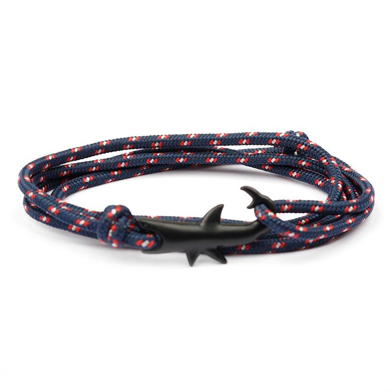 Matte Black Shark Nautical Rope Bracelet GR Blue & Red 