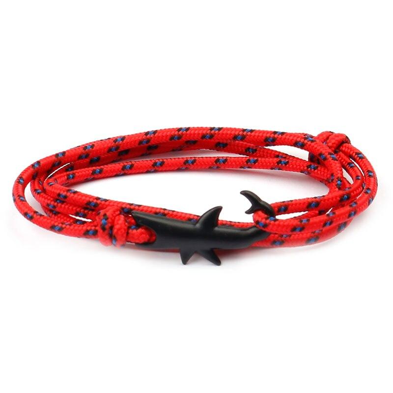 Matte Black Shark Nautical Rope Bracelet GR Dark Red 