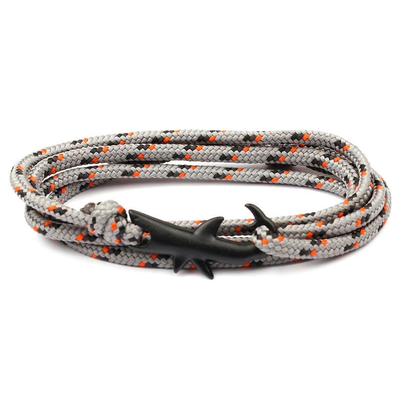 Matte Black Shark Nautical Rope Bracelet GR Grey 
