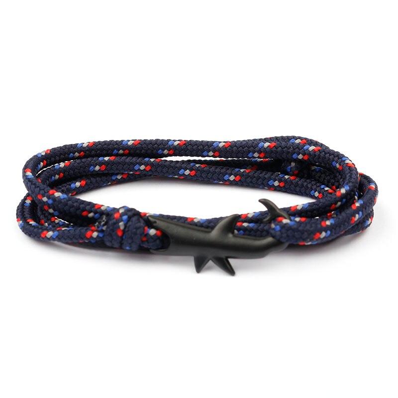 Matte Black Shark Nautical Rope Bracelet GR Navy Blue 