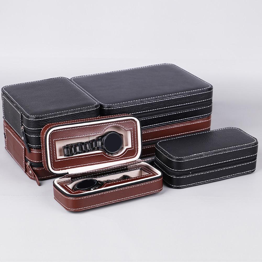 Maxime Portable Leather Zipper Travel Watch Storage Case 2/4/8 Grids GR 