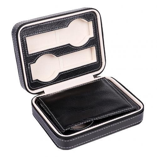 Maxime Portable Leather Zipper Travel Watch Storage Case 2/4/8 Grids GR Black 4 Grids 