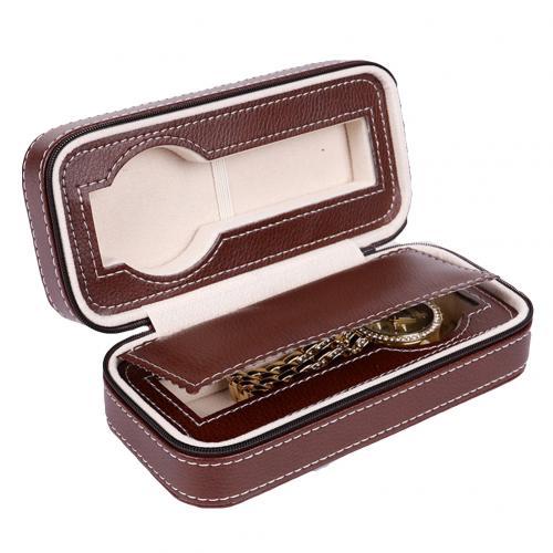 Maxime Portable Leather Zipper Travel Watch Storage Case 2/4/8 Grids GR Brown 2 Grids 
