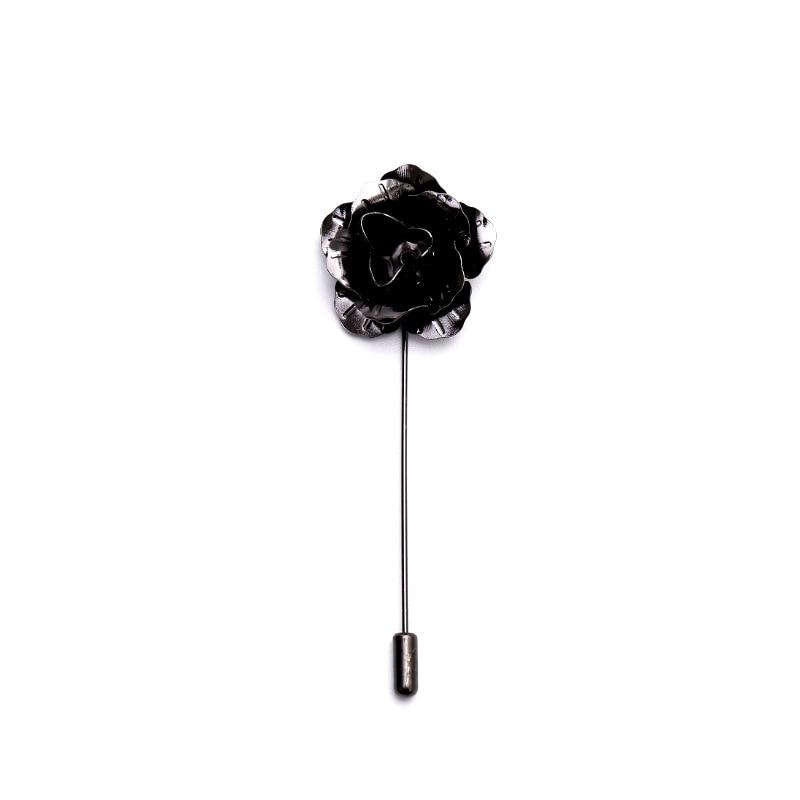 Metal Rose Flower Lapel Pin GR Gun black 