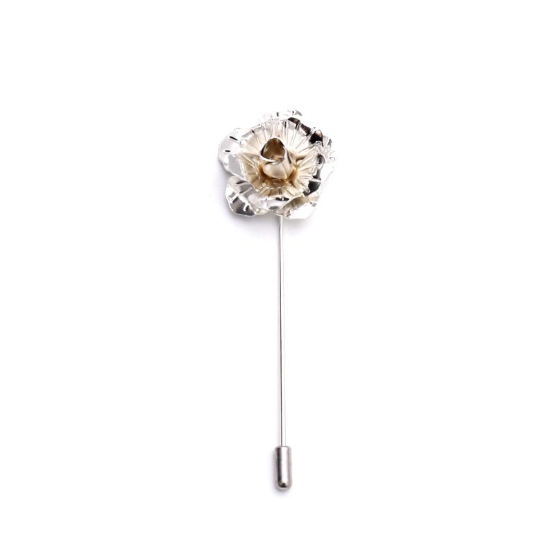 Metal Rose Flower Lapel Pin GR Silver 