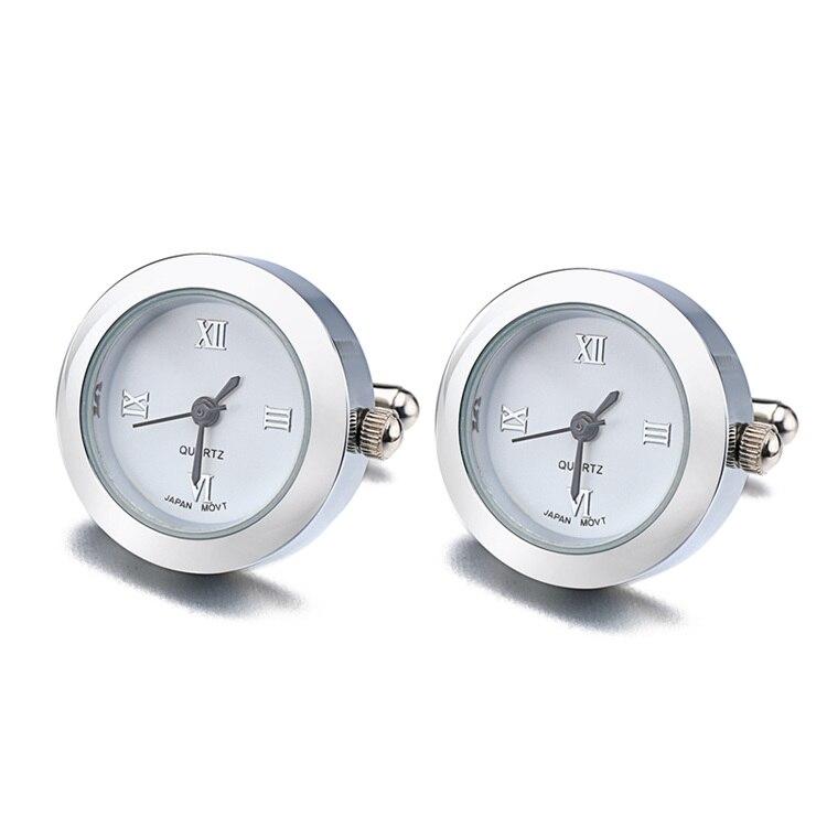 Minimalist Round Clock Cufflinks GR Silver 