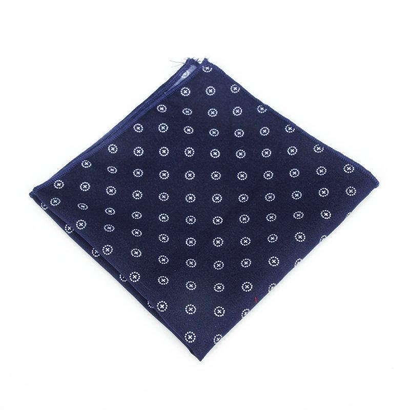 Navy Blue Geometric Cotton Handkerchief GR Round 