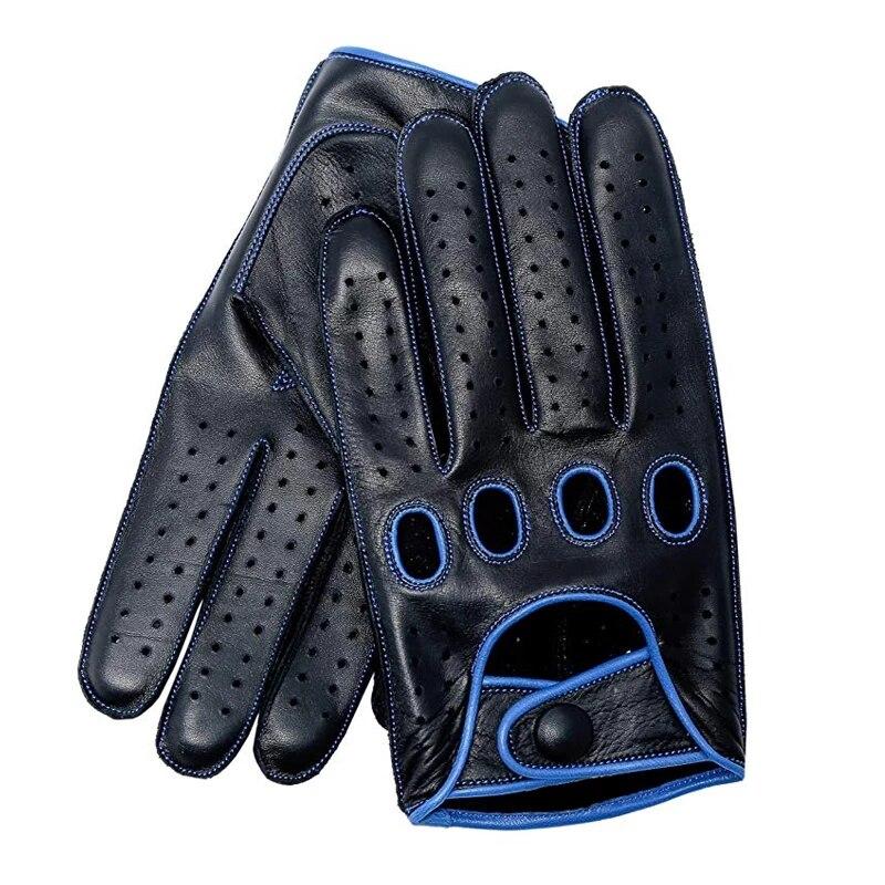 Niki Goatskin Leather Driving Gloves GR Black & Blue XL 