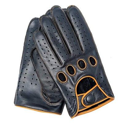 Niki Goatskin Leather Driving Gloves GR Black & Yellow XL 