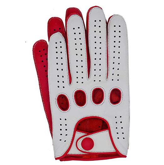 Niki Goatskin Leather Driving Gloves GR White & Red XL 