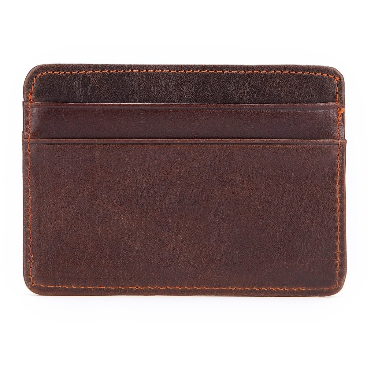 Noah Ultra Slim Minimalist Cowhide Leather Card Holder GR Brown 