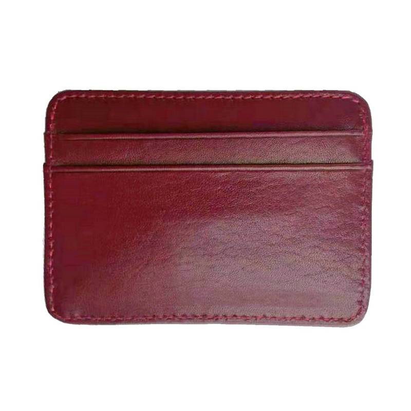 Noah Ultra Slim Minimalist Cowhide Leather Card Holder GR Dark Red 