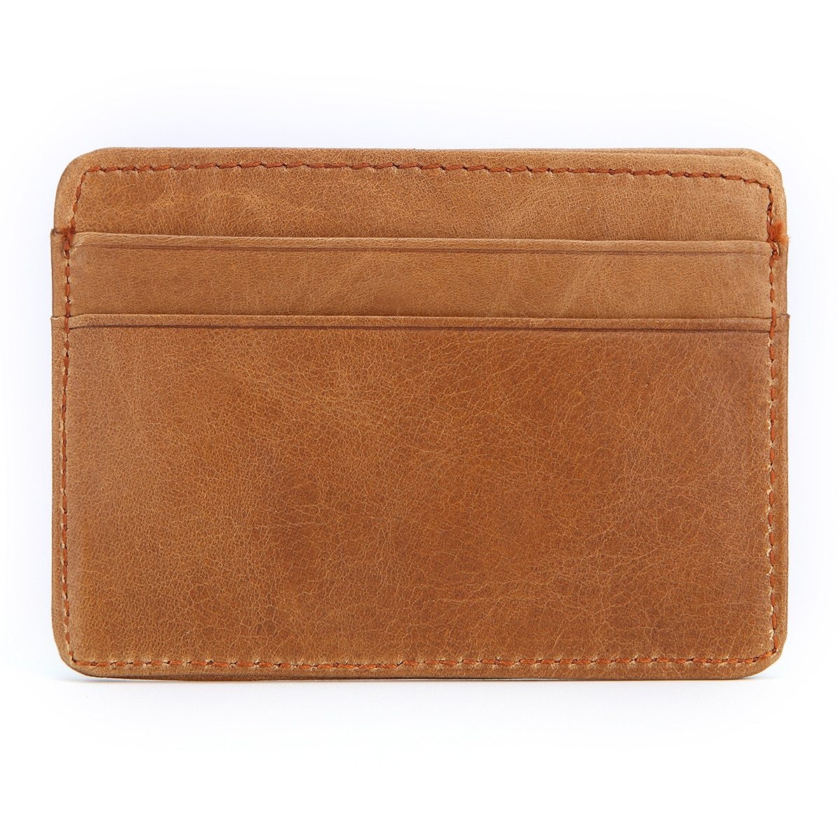 Noah Ultra Slim Minimalist Cowhide Leather Card Holder GR Light Brown 