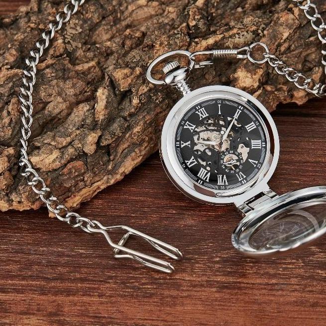 Olaf Orkina Mechanical Skeleton Pocket Watch Silver Gorben 