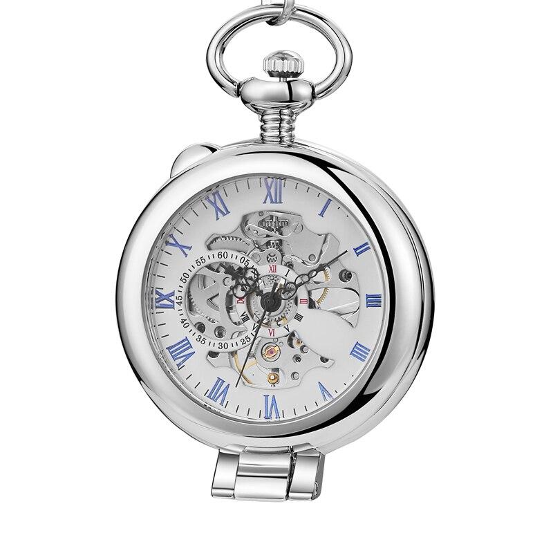 Olaf Orkina Mechanical Skeleton Pocket Watch Silver Gorben Silver 