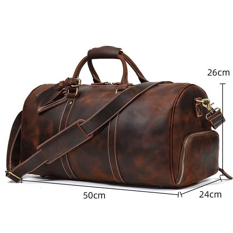 Oliver Retro Large Cow Leather Duffel Bag With Shoe Pocket GR Coffee Brown 50cm 