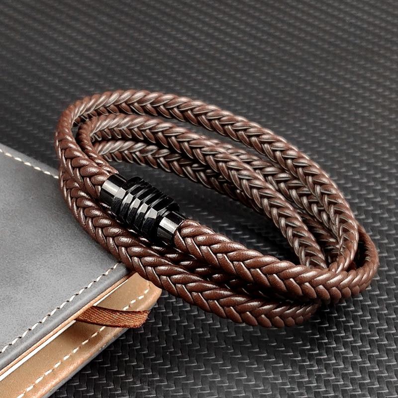 Olle Multilayer Long Braided Leather Bracelet GR 