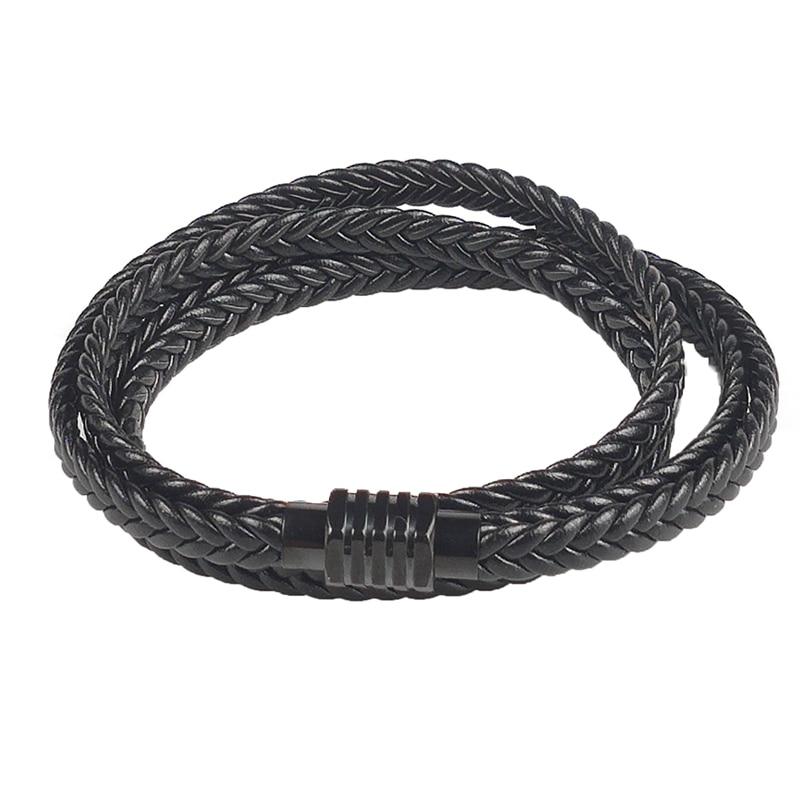 Olle Multilayer Long Braided Leather Bracelet GR Black 18.5cm 