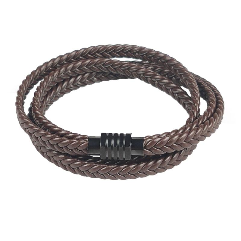 Olle Multilayer Long Braided Leather Bracelet GR Brown 18.5cm 