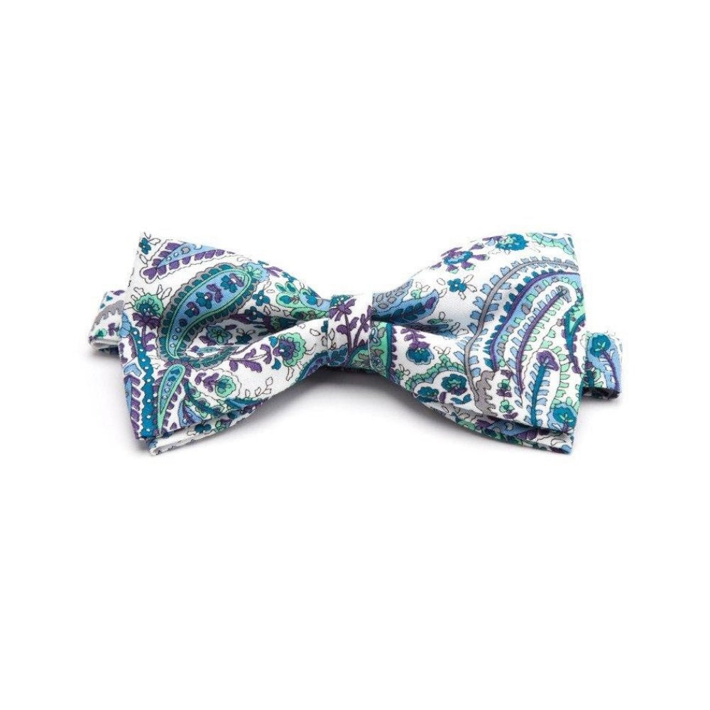 Paisley Cotton Bow Tie Pre-Tied GR Light Blue 
