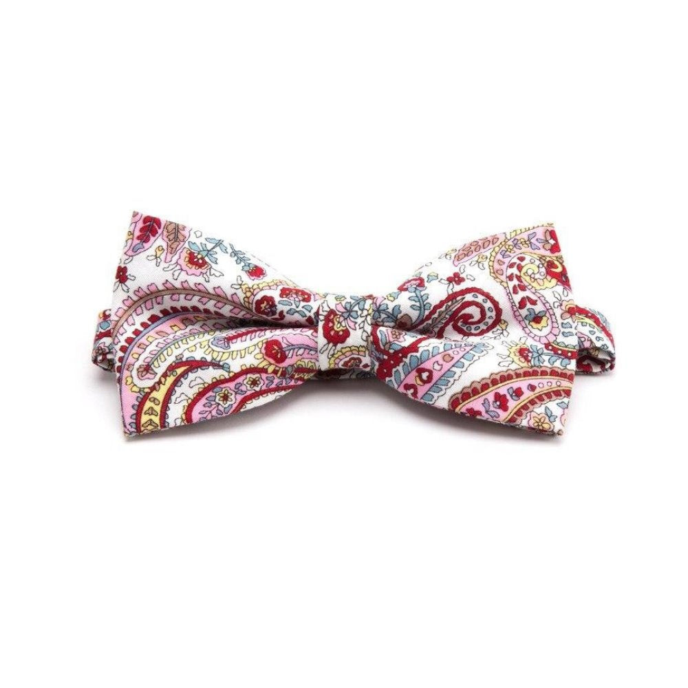 Paisley Cotton Bow Tie Pre-Tied GR Light Red 