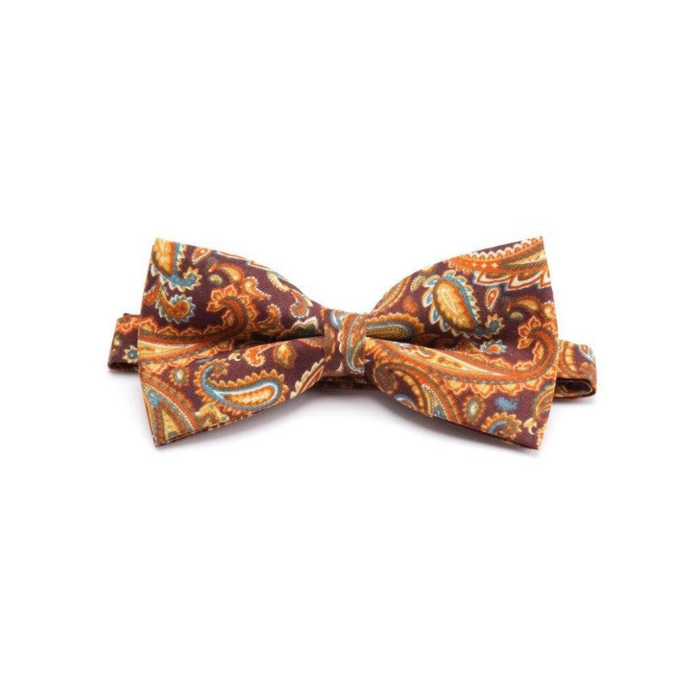 Paisley Cotton Bow Tie Pre-Tied GR Orange 