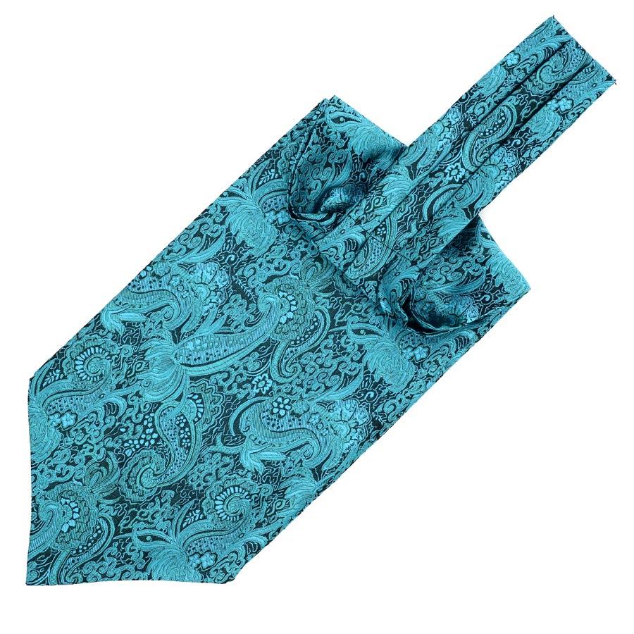 Paisley Jacquard Solid Ascot Tie GR Aquamarine 