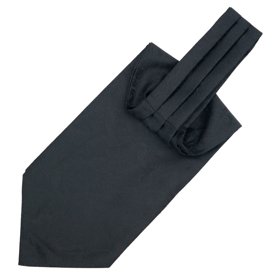 Paisley Jacquard Solid Ascot Tie GR Black 