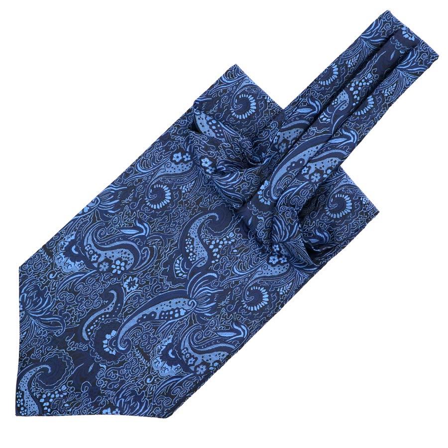 Paisley Jacquard Solid Ascot Tie GR Dark Blue 