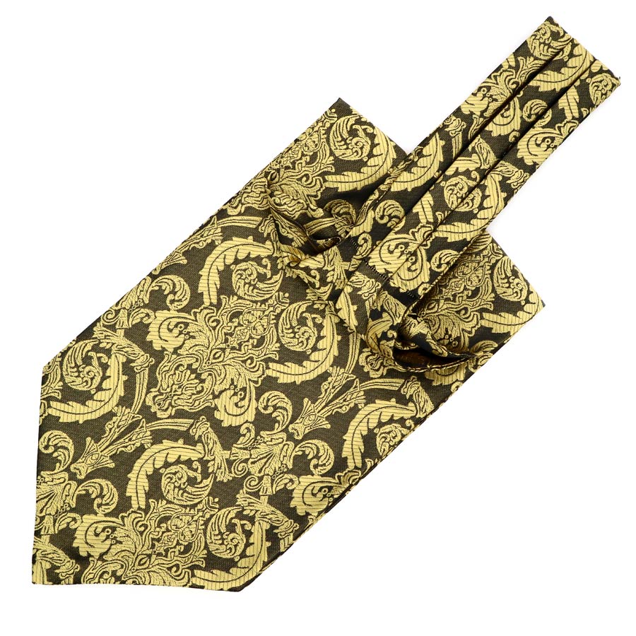 Paisley Jacquard Solid Ascot Tie GR Olive 