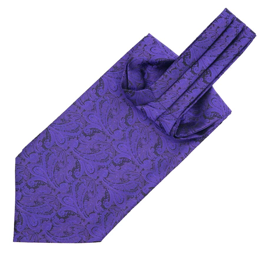 Paisley Jacquard Solid Ascot Tie GR Purple 