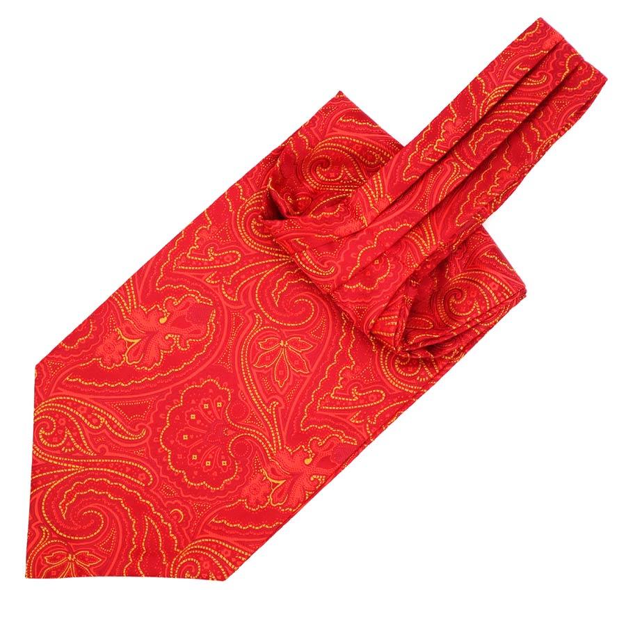 Paisley Jacquard Solid Ascot Tie GR Red 