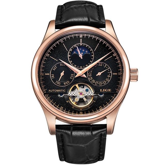 Pascal Mechanical Moon Phase Watch Lige Gold & Black 