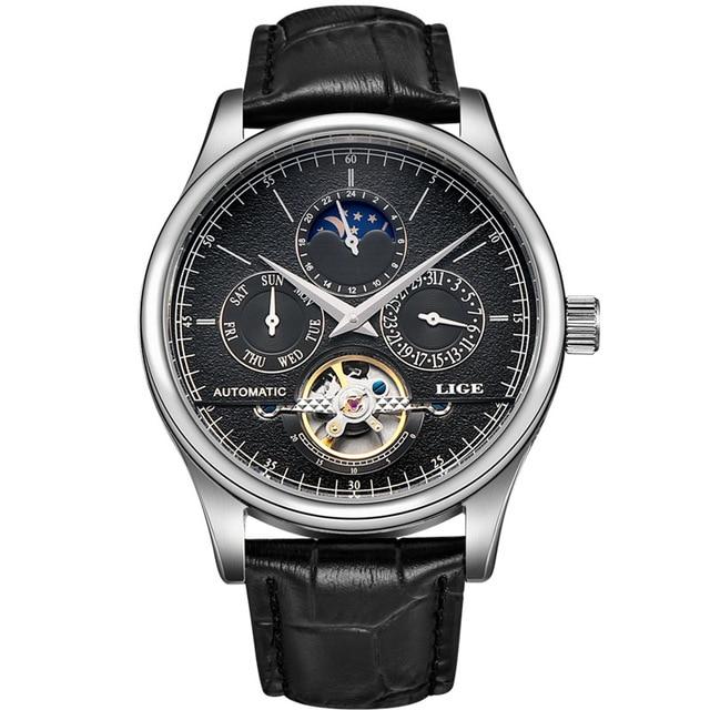 Pascal Mechanical Moon Phase Watch Lige Silver & Black 