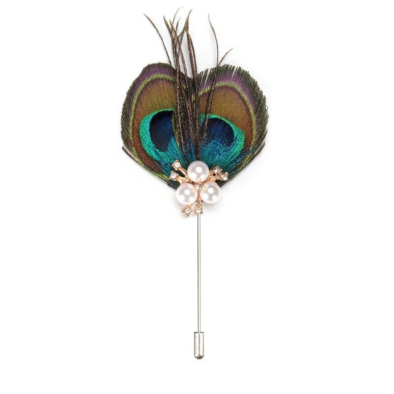 Peacock Feather With Pearls Lapel Pin GR 