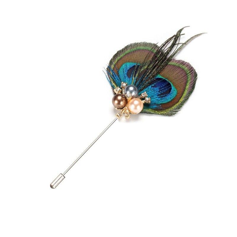 Peacock Feather With Pearls Lapel Pin GR 