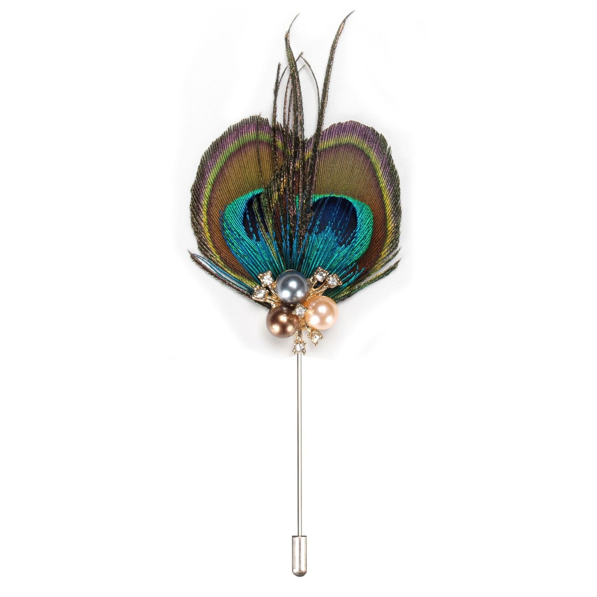 Peacock Feather With Pearls Lapel Pin GR Multicolour 