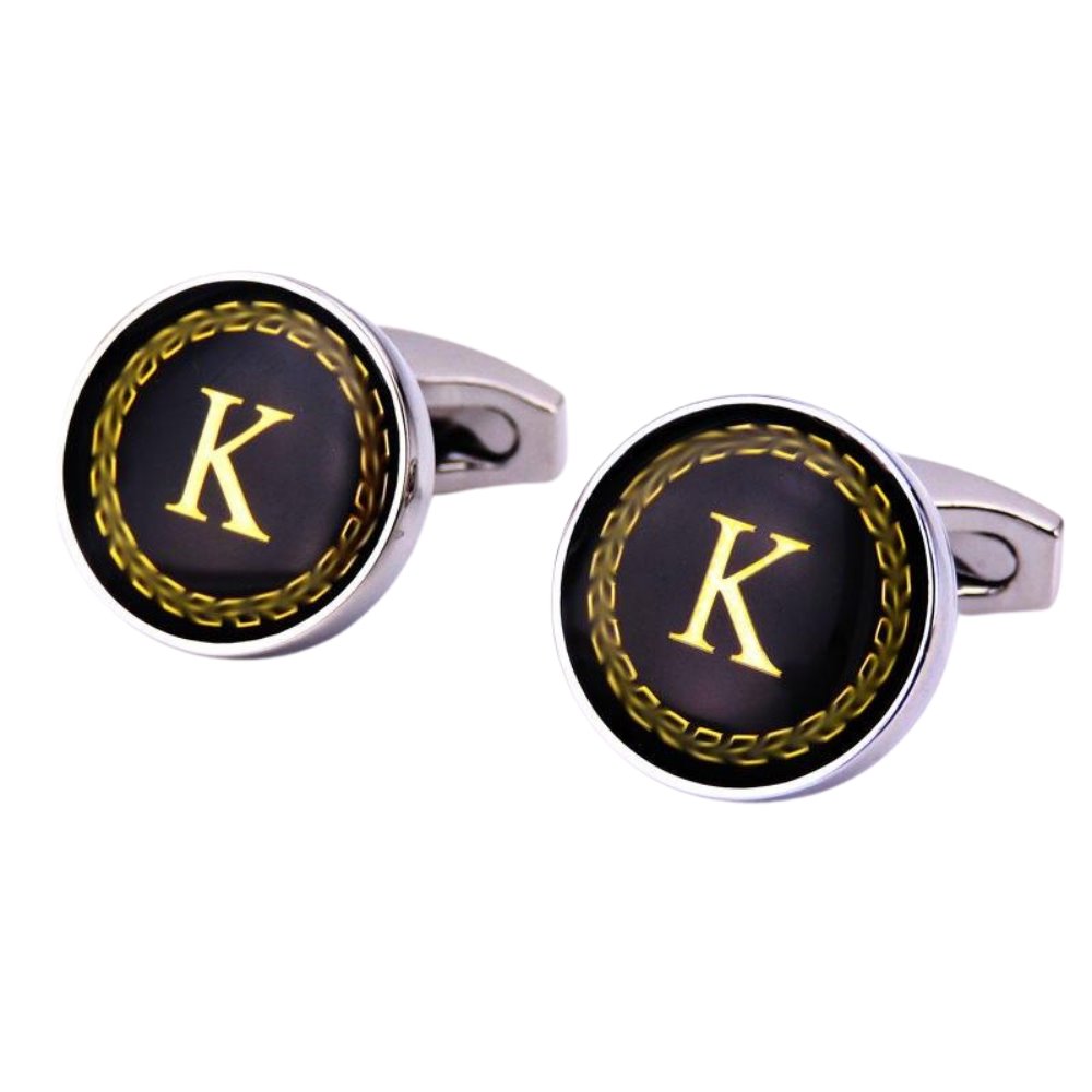 Personalized Monogram Black Cufflinks GR K 