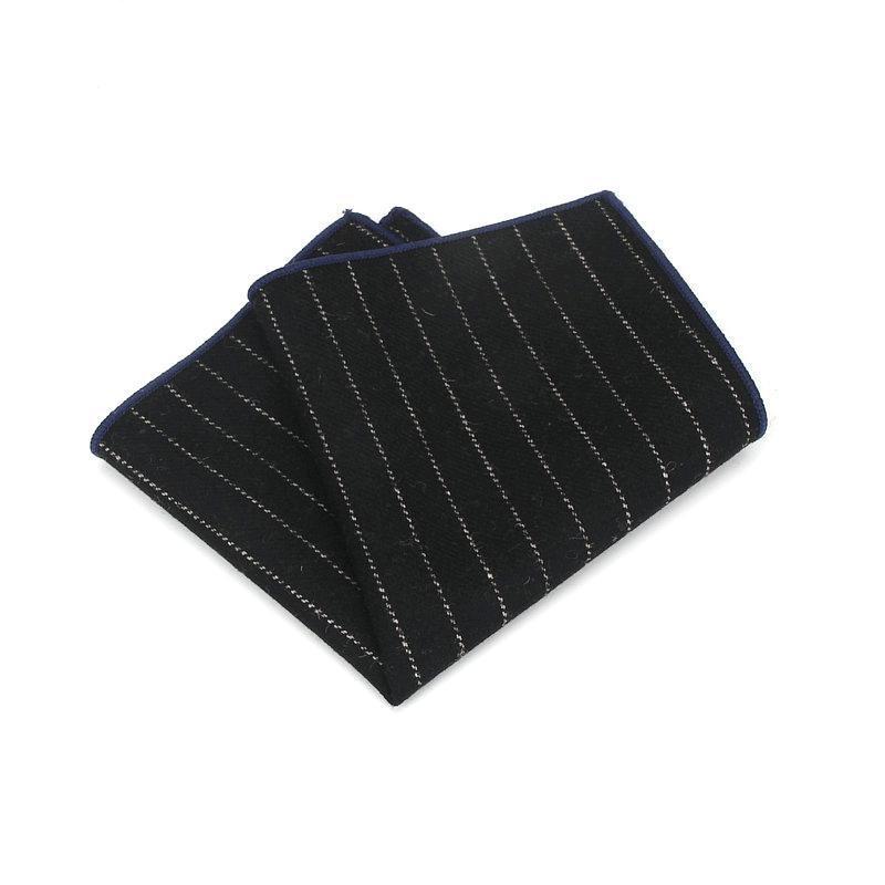 Pinstriped Wool Pocket Square GR Black 