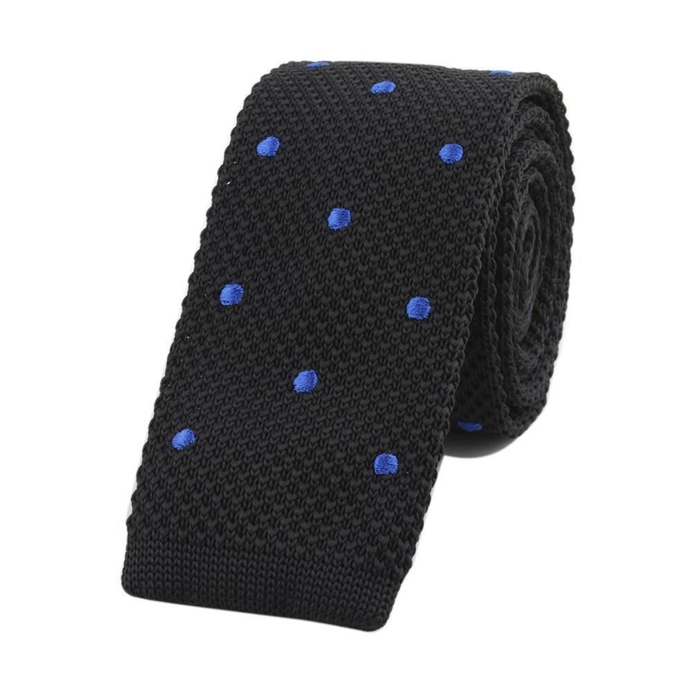 Polka Dot Flat End Knitted Tie GR Black Blue 