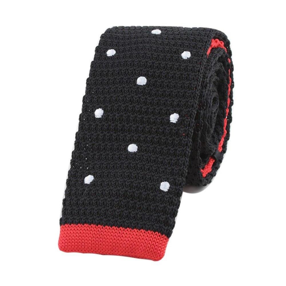 Polka Dot Flat End Knitted Tie GR Black Red 