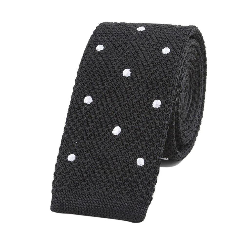Polka Dot Flat End Knitted Tie GR Black & White 
