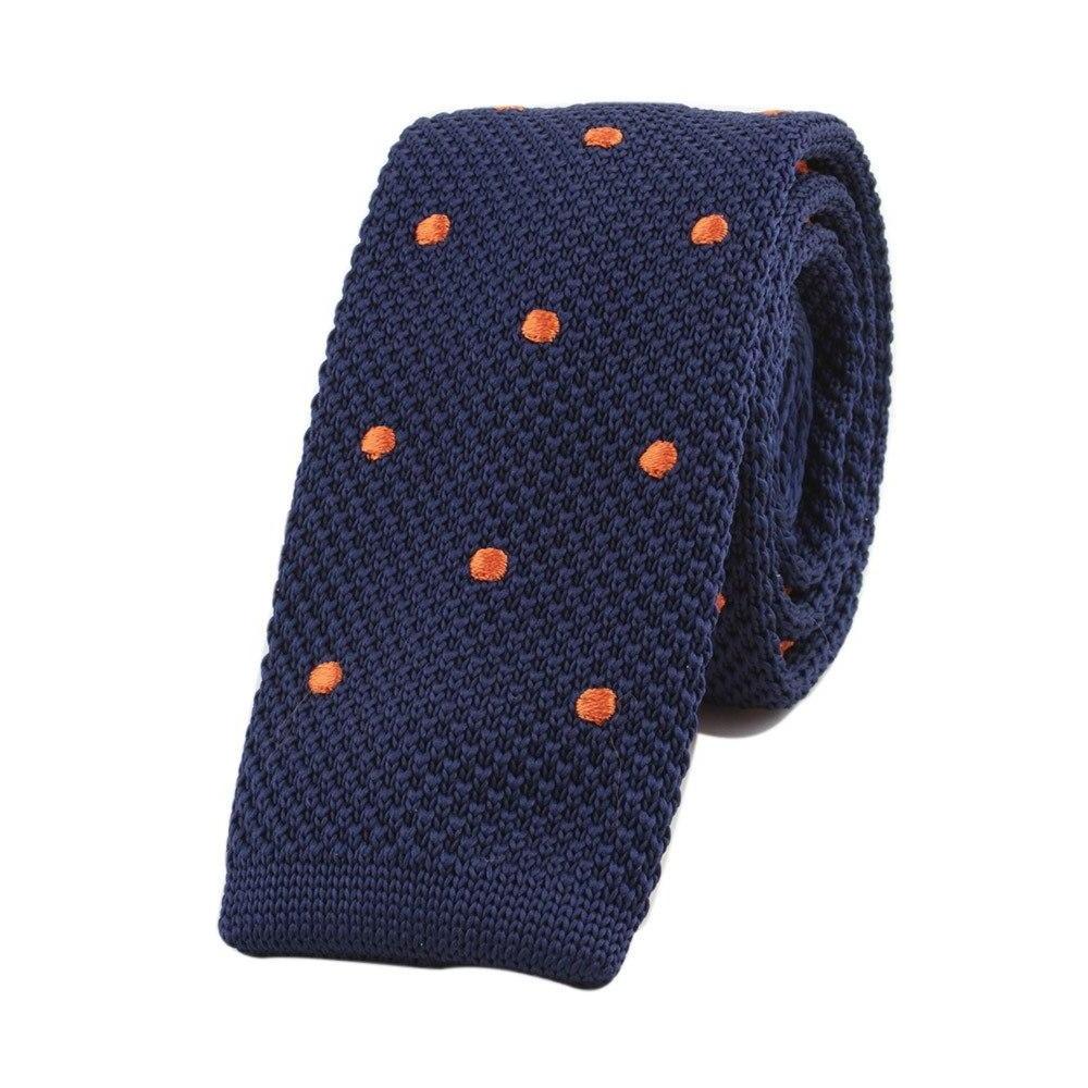 Polka Dot Flat End Knitted Tie GR Blue Orange 