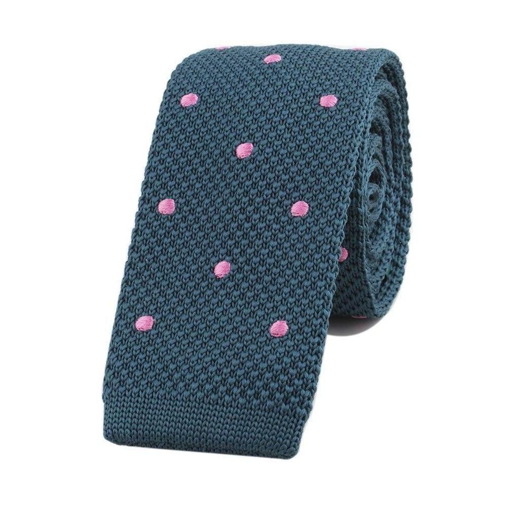 Polka Dot Flat End Knitted Tie GR Blue Pink 