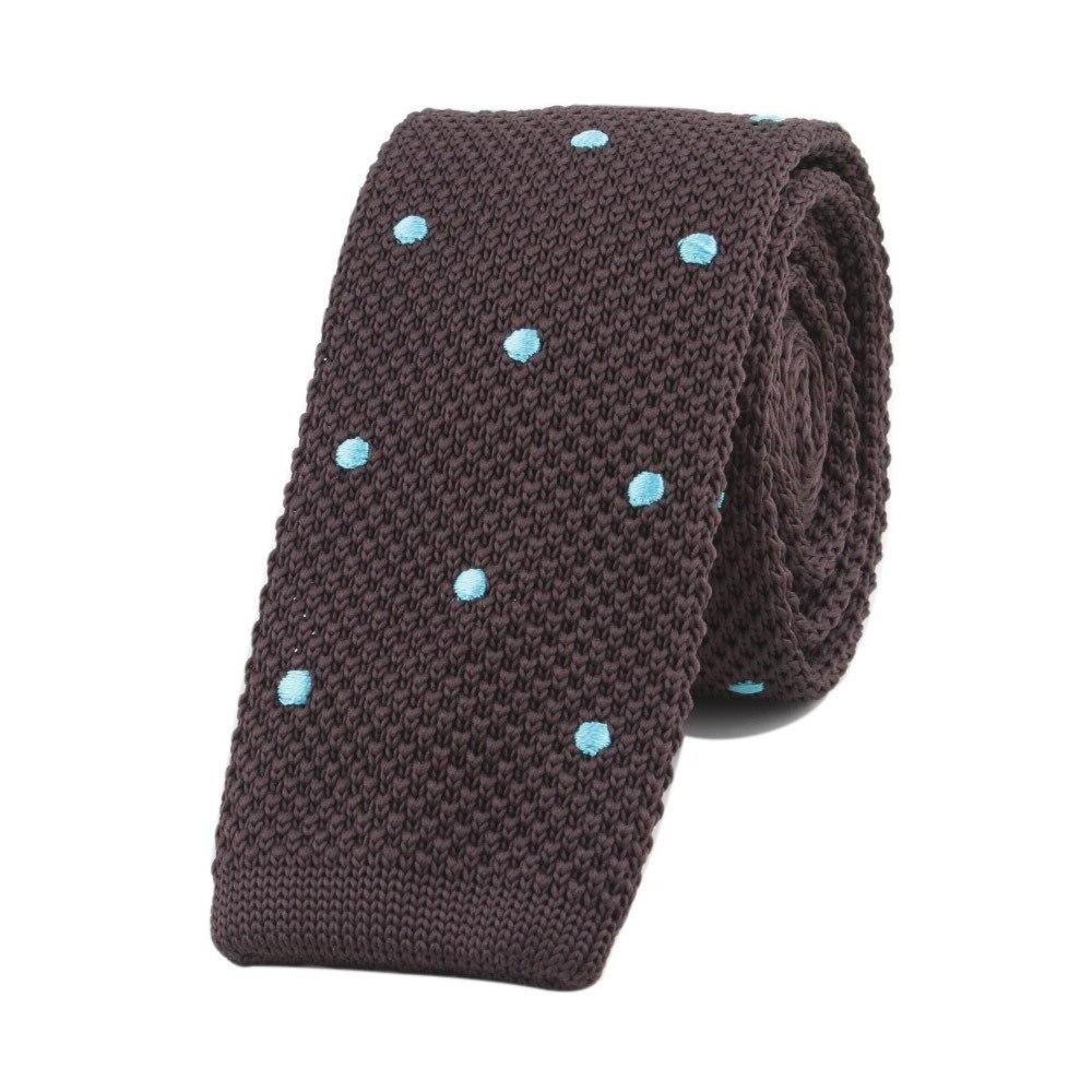Navy Blue Knit Tie with Green Polka Dots