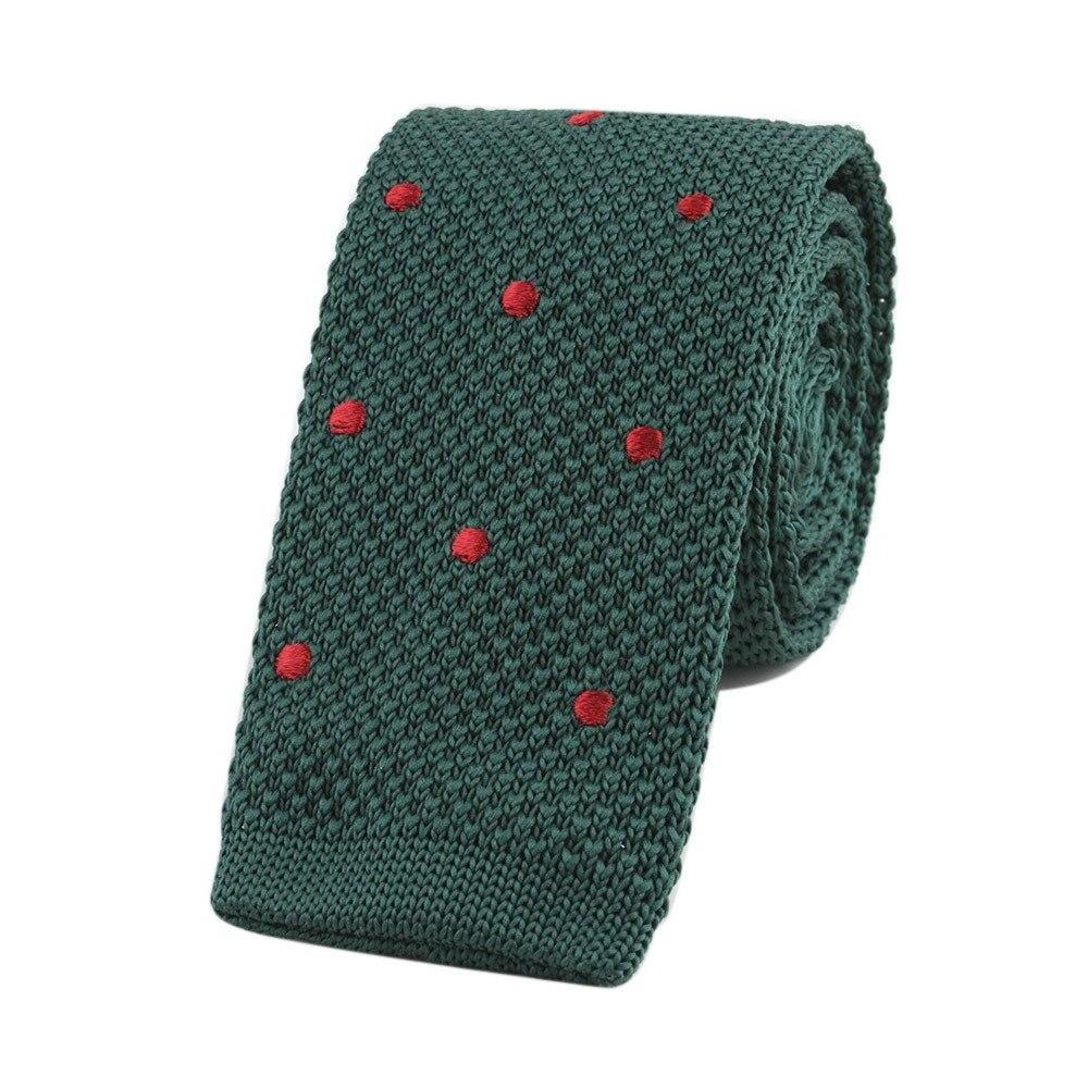 Polka Dot Flat End Knitted Tie GR Green 
