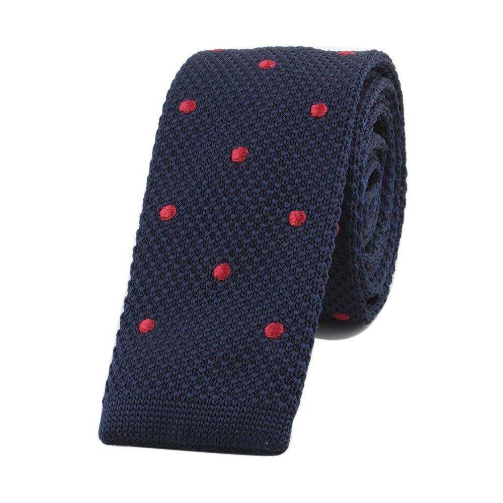 Polka Dot Flat End Knitted Tie GR Navy Red 