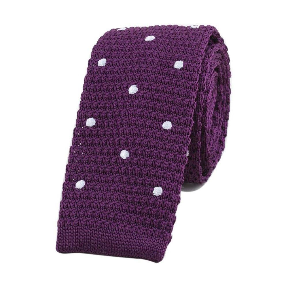 Polka Dot Flat End Knitted Tie GR Purple White 