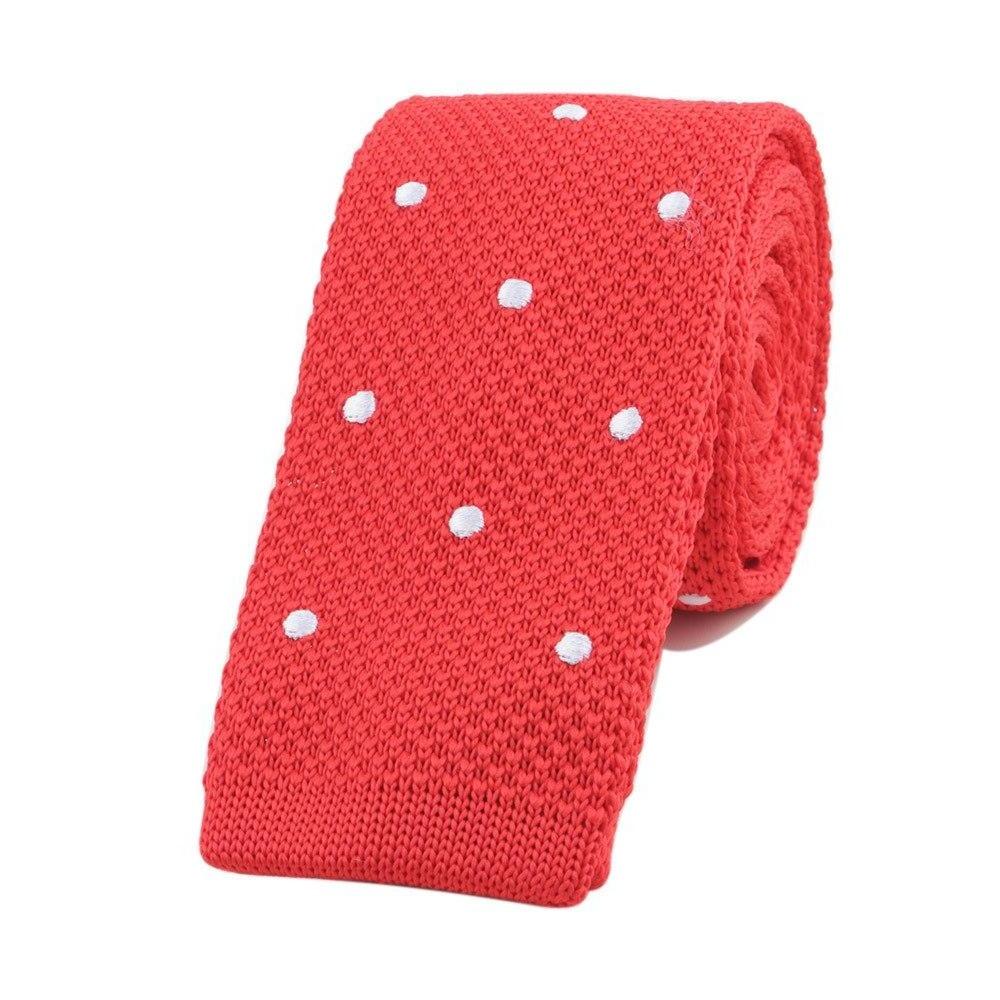 Polka Dot Flat End Knitted Tie GR Red 